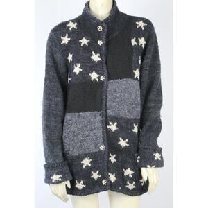 AMANO Women's Vintage Handmade Chunky Knit Wool Cardigan Sweater Bolivia M/L